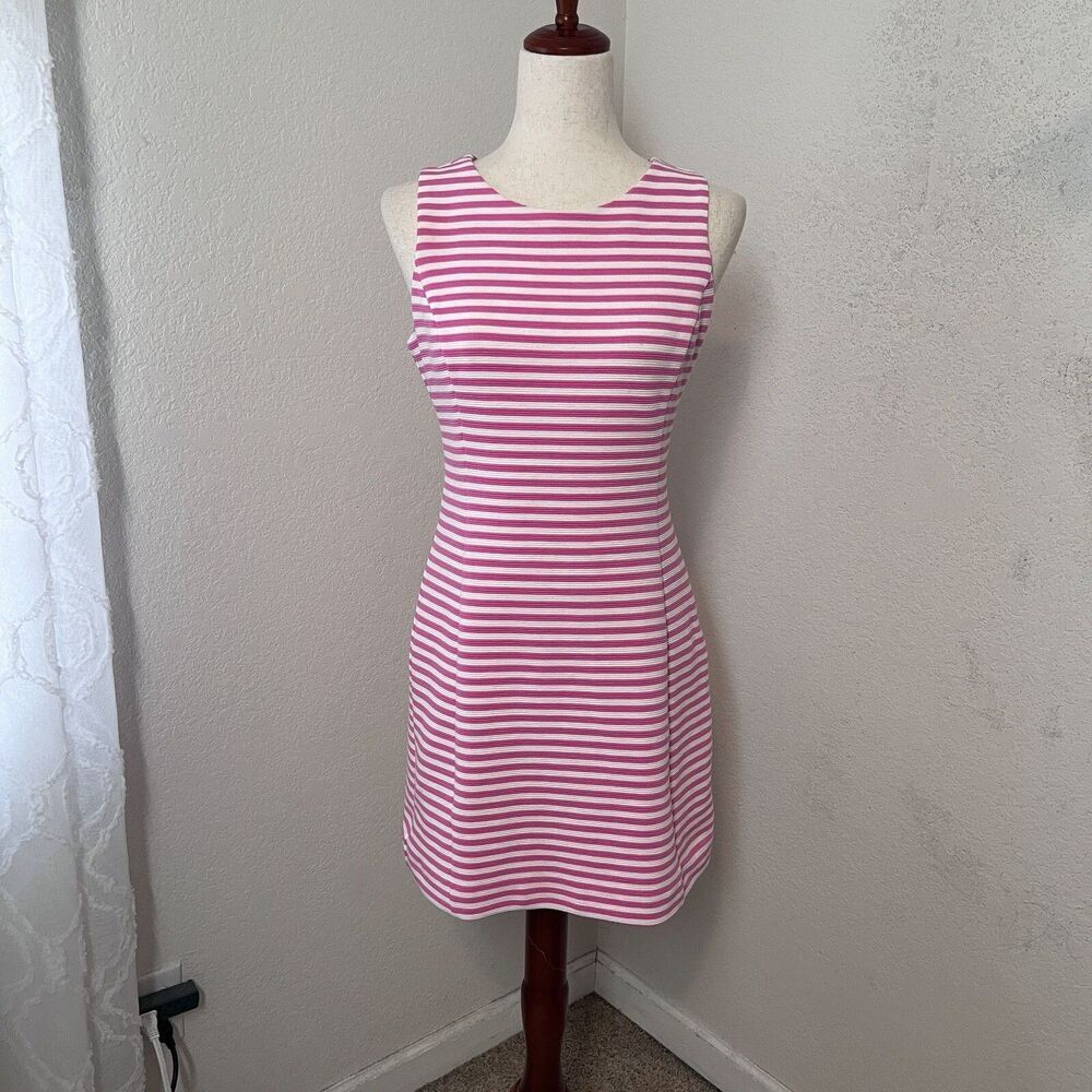 Lily Pulitzer Women's Medium Sheath Dress Pink Striped Keyhole Sleeveless